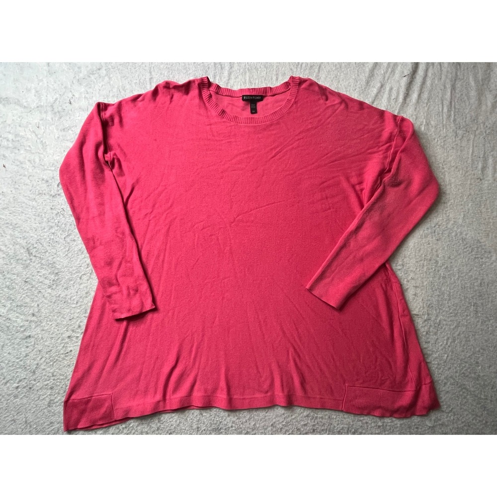 Eileen Fisher Pink Long Sleeve round neck‎ Tunic pullover blouse sweater